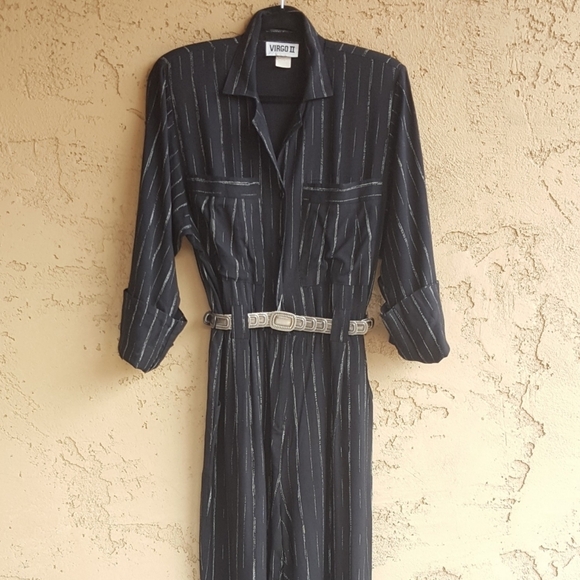 Vintage 80's Virgo II Black‎ Abstract Striped Jumpsuit - Picture 4 of 8